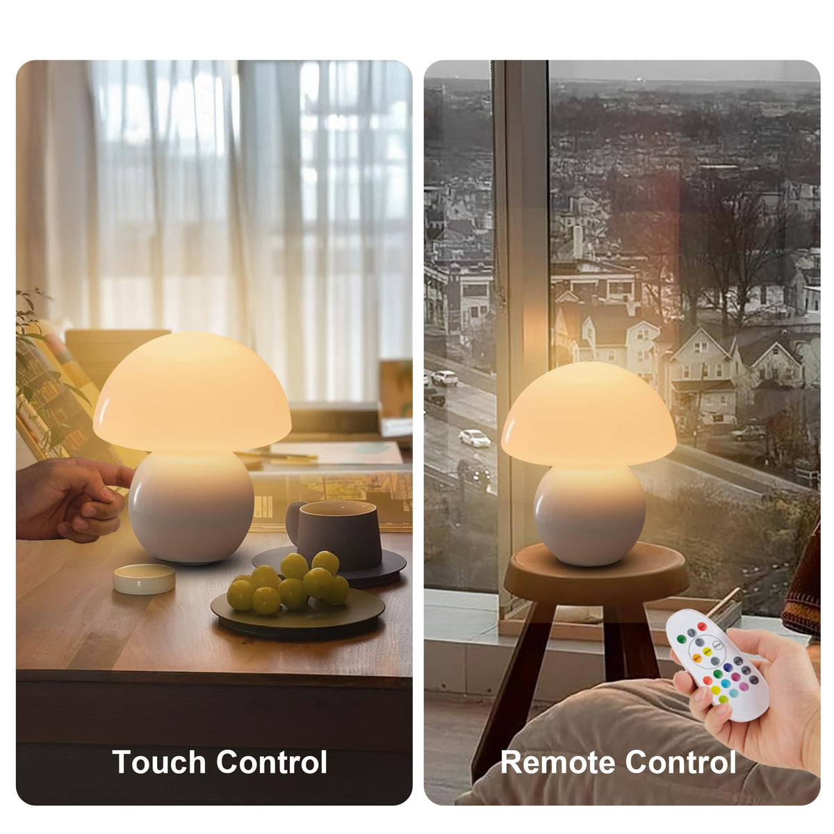 KARTOOSH lamp with remote demonstrates easy touch and remote control convenience.