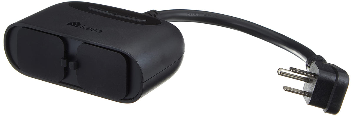 Kasa IP64 weather-resistant outdoor plug protecting against dust and splashes.