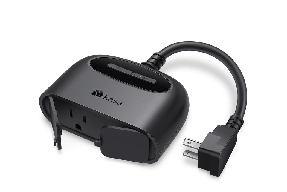 Kasa Smart Outdoor Plug EP40 with two independent outlets for outdoor control.