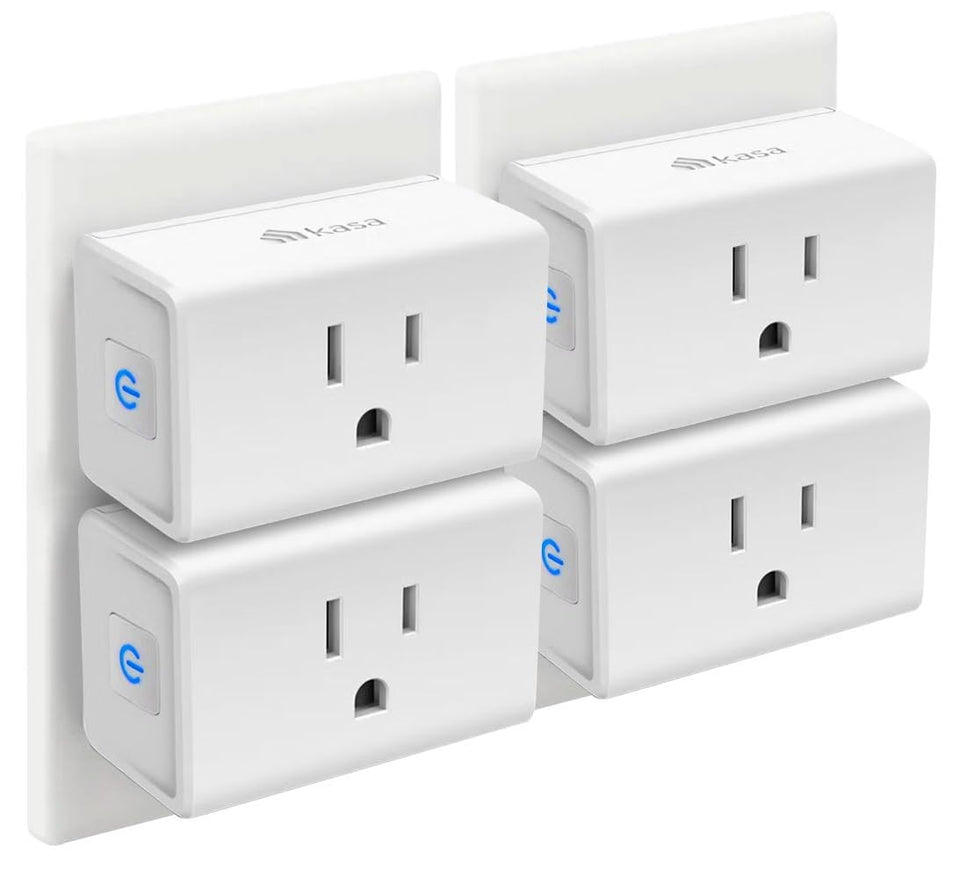 Kasa EP10P4 four-pack plug with compact design keeps outlets free for lamps