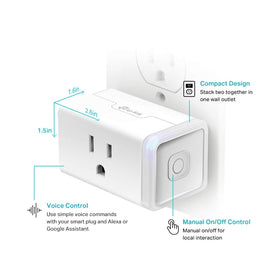 Compact HS103P3 design occupying a standard outlet without blocking adjacent sockets.
