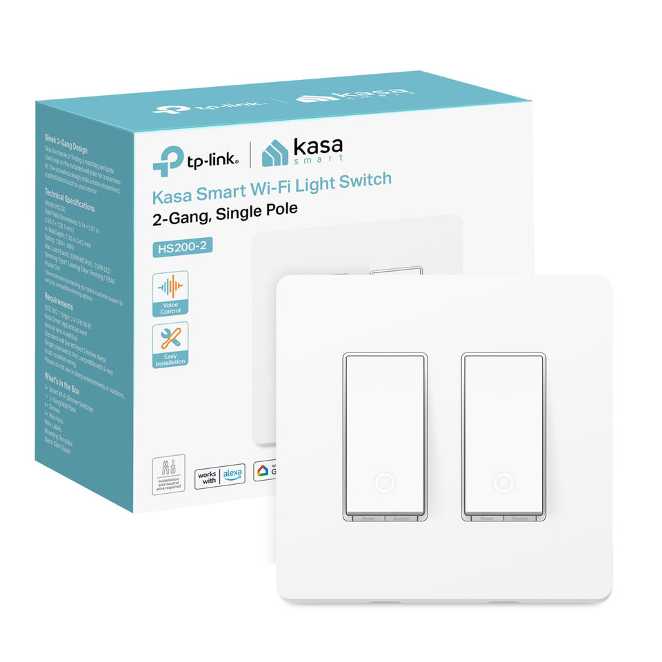 Kasa Smart HS200-2 front view showing two-gang design for dual circuit control