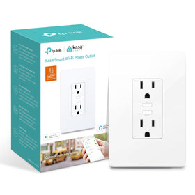 Kasa Smart KP200 in-wall outlet front view with two sockets for convenience