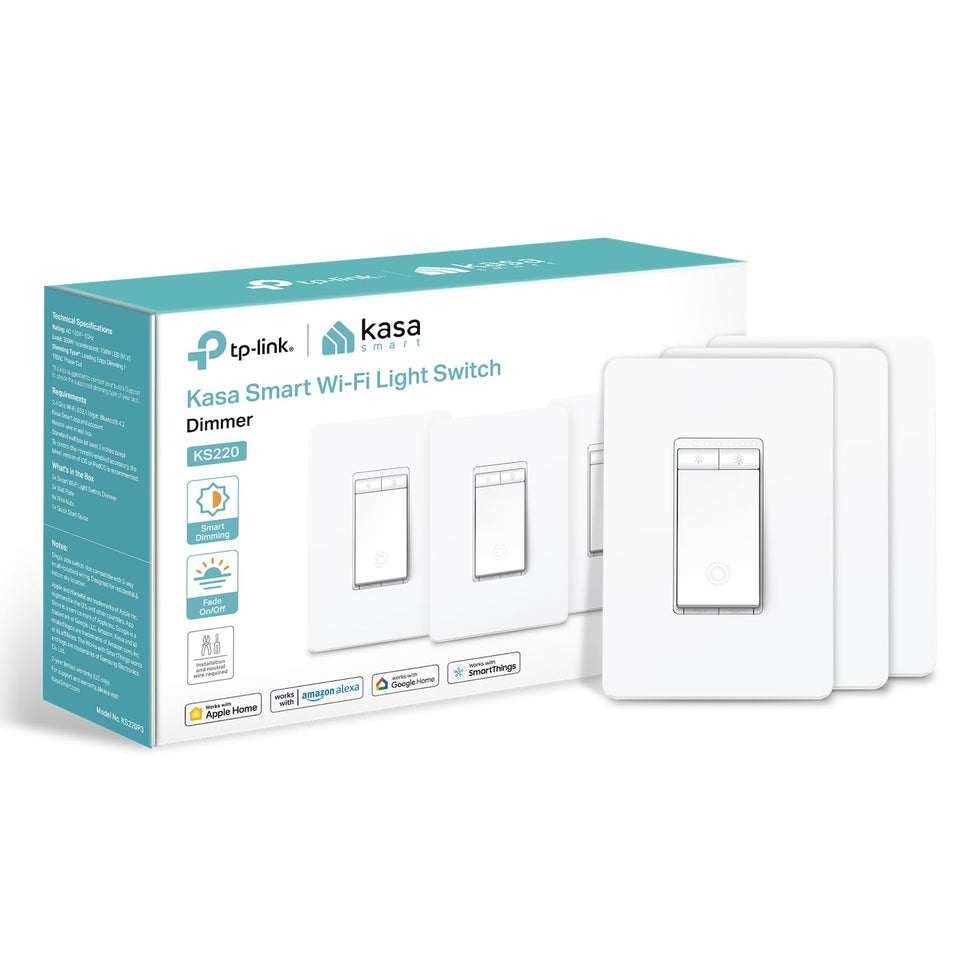 Kasa KS220P3 dimmer switch front view with clean white finish for a modern look