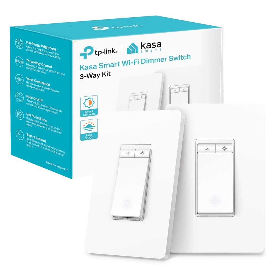 Kasa Smart KS230 Kit 3-way dimmer switch front view for seamless lighting control.