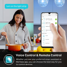 Kasa Smart LED Light Strip adhesive backing securing to a surface
