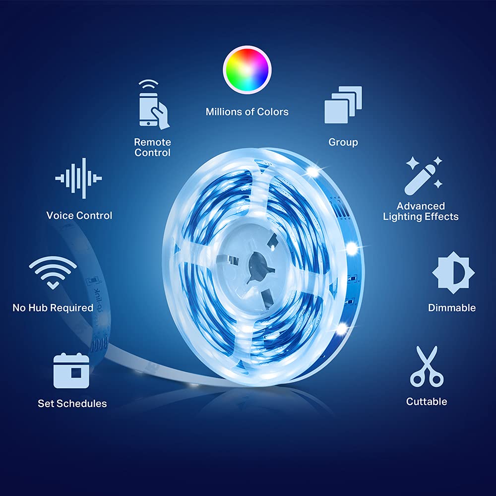 Kasa Smart LED Light Strip with animated effects around a TV and gaming setup
