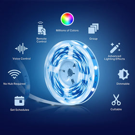 Kasa Smart LED Light Strip with animated effects around a TV and gaming setup
