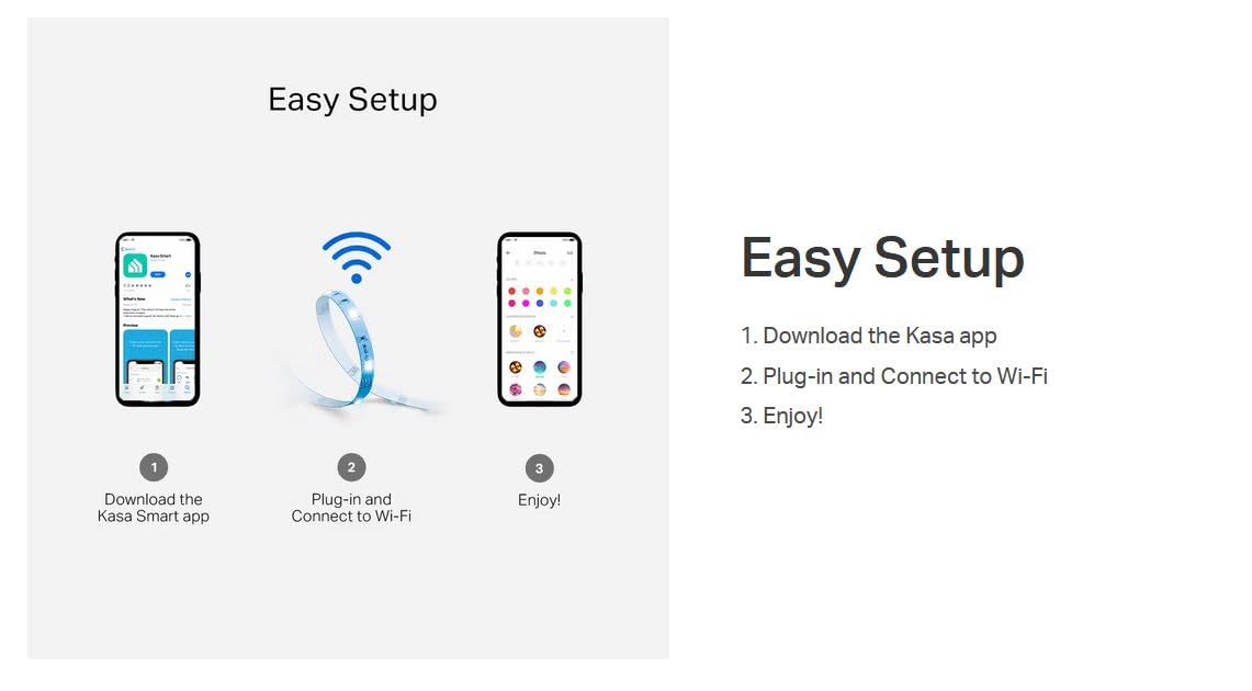 Kasa Smart LED Light Strip packaging highlighting durability and long life