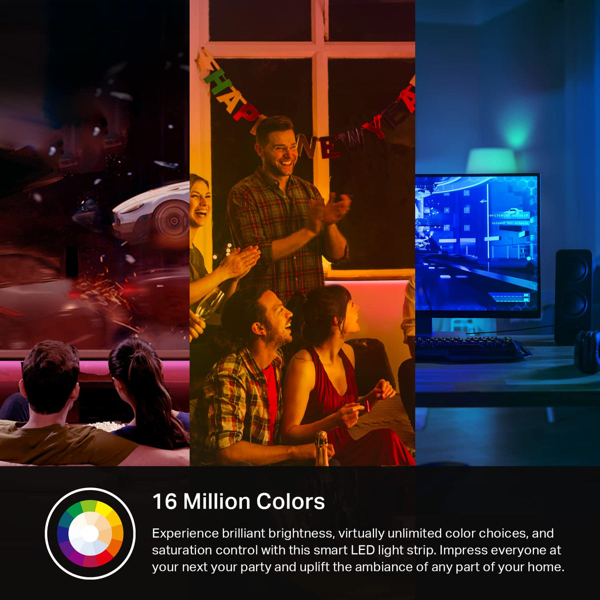 Kasa Smart LED Strip animated lighting effects for TV, gaming, or parties.