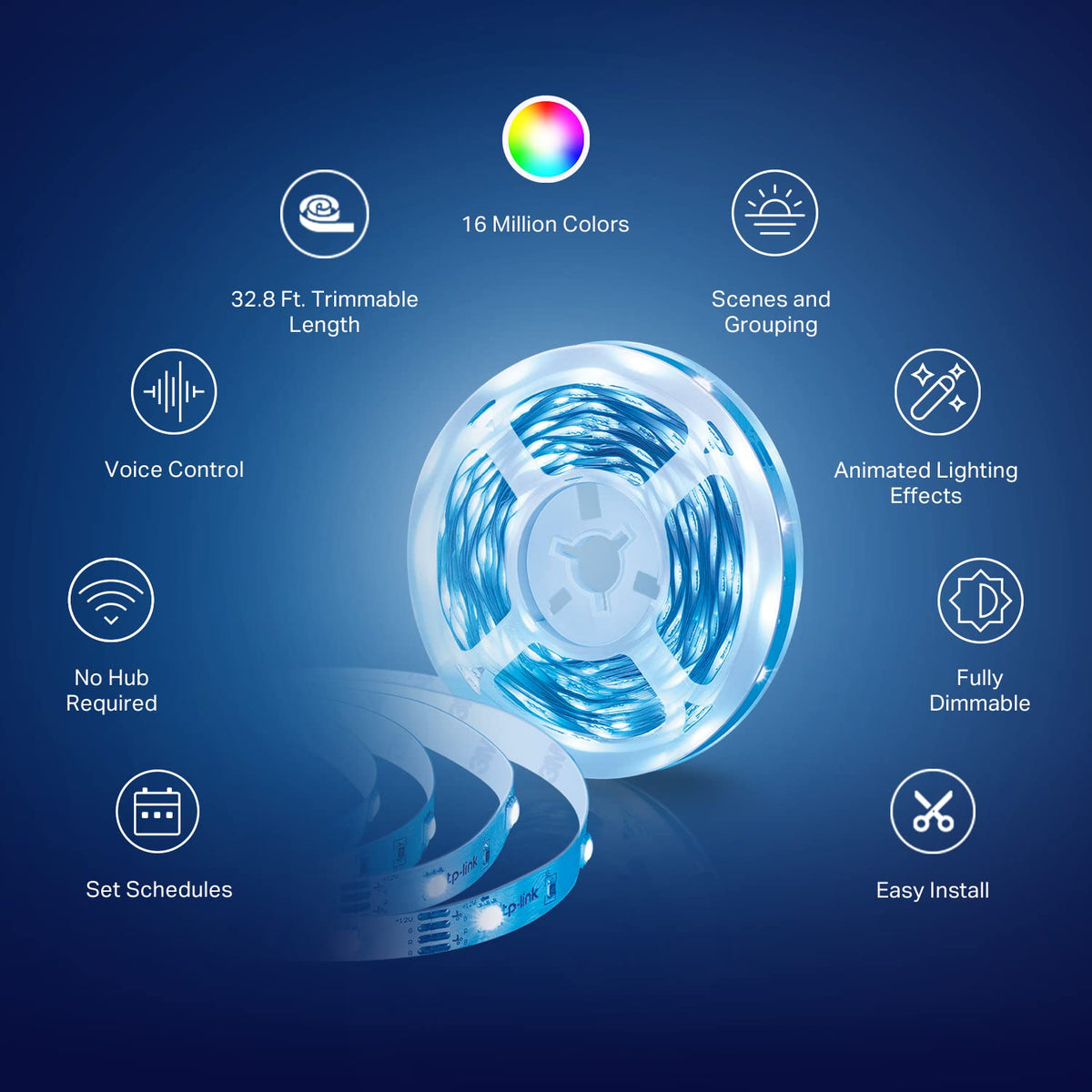 Kasa Smart LED Strip is cut-to-fit with adhesive backing for precise placement.