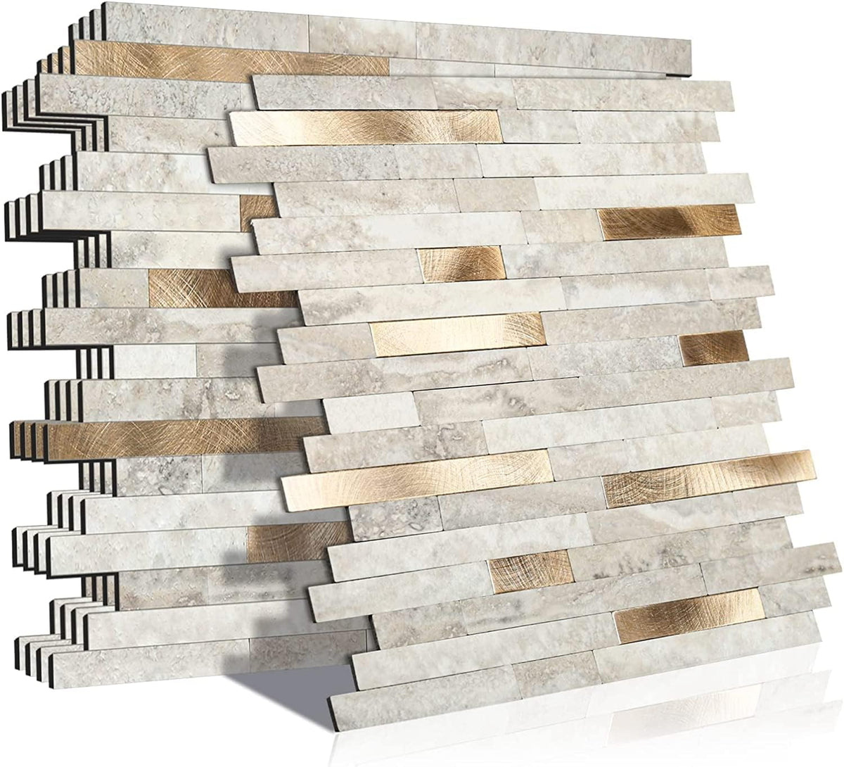 KASARO marble beige tile with golden stripes for an elegant backsplash