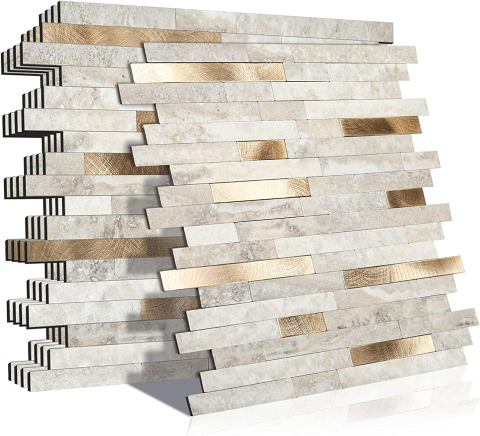 KASARO marble beige tile with golden stripes for an elegant backsplash