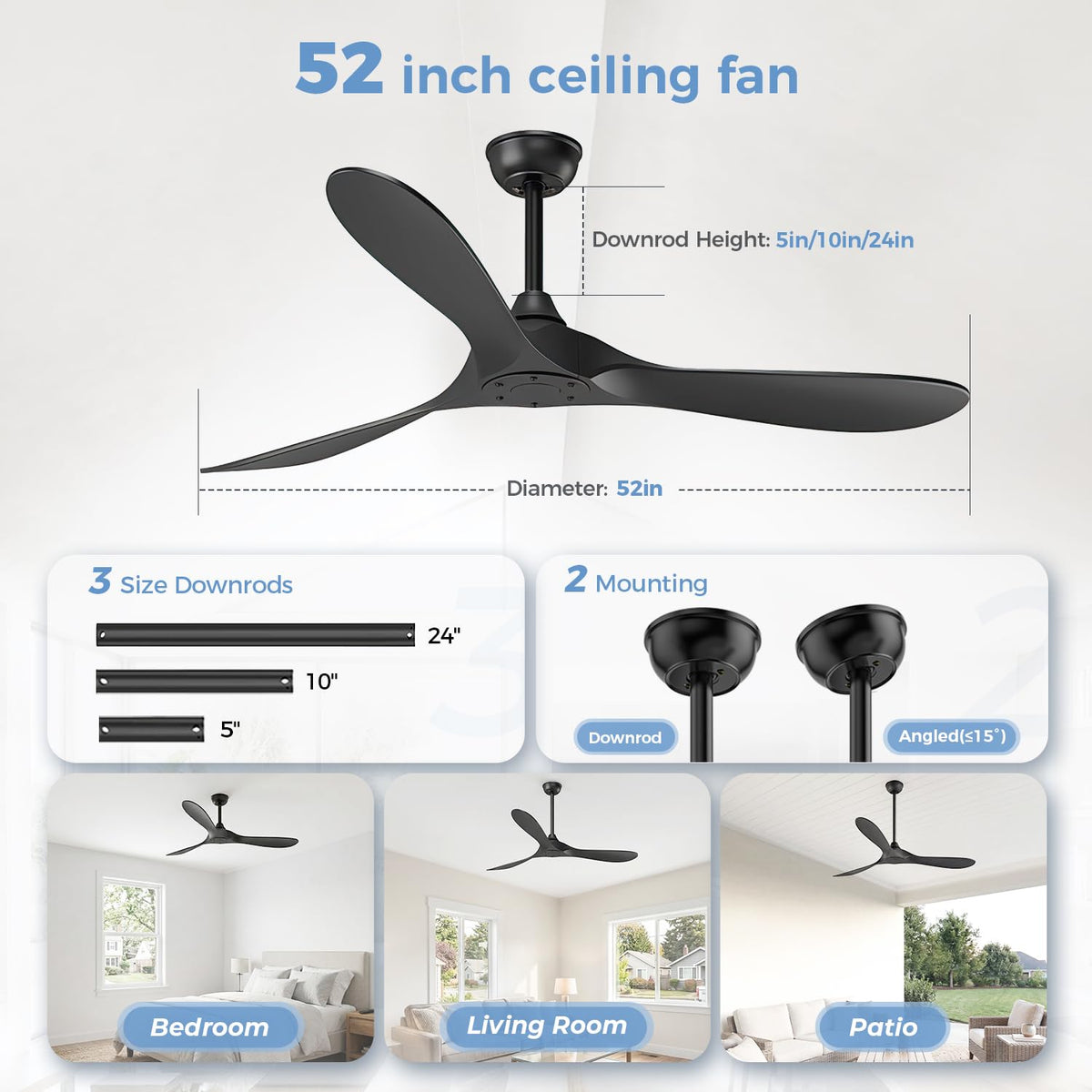 KASASS wet-rated fan close-up demonstrates weather-ready durability for patios and covered outdoor areas.