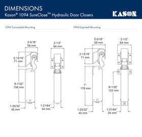Kason 1094 SureClose adjustment slots simplify compensating for door sag.