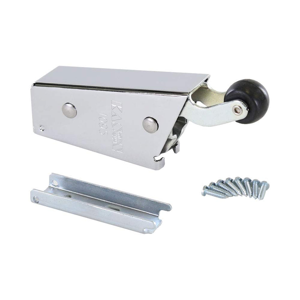Kason 1095 spring action door closer mounted on a heavy walk-in door for reliable self-closing.