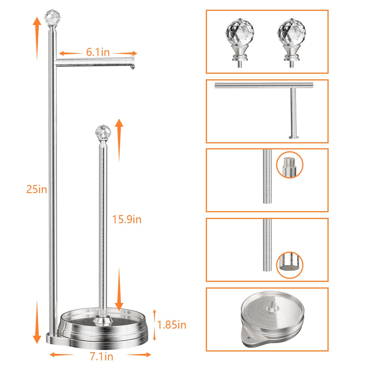 Kasunto free-standing toilet paper holder with sturdy base ensures secure placement