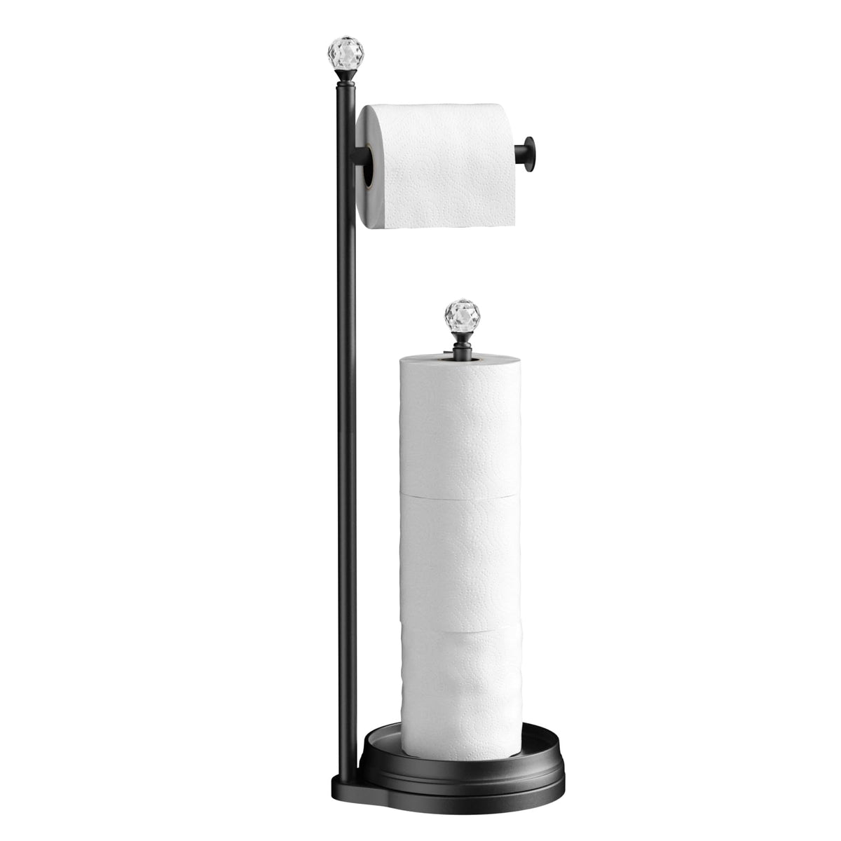Kasunto toilet paper holder with crystal-ball base adds elegance to bathroom decor