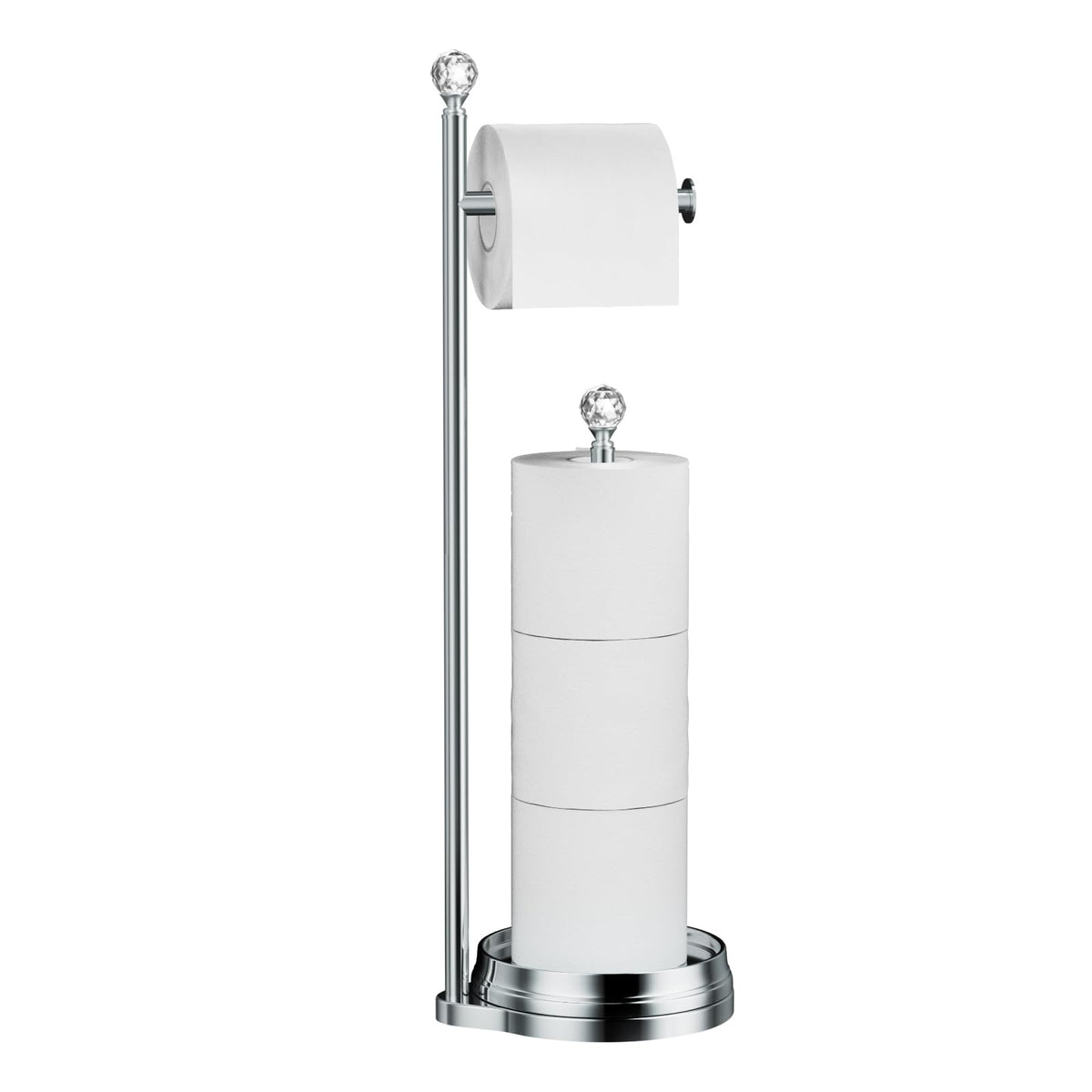 Kasunto toilet paper holder with crystal ball adds elegance and convenient access.