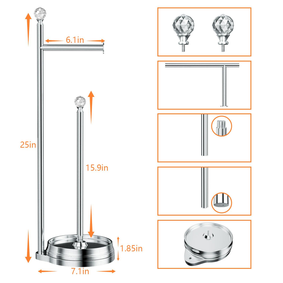 Kasunto toilet paper holder shows a sturdy base for stable placement.