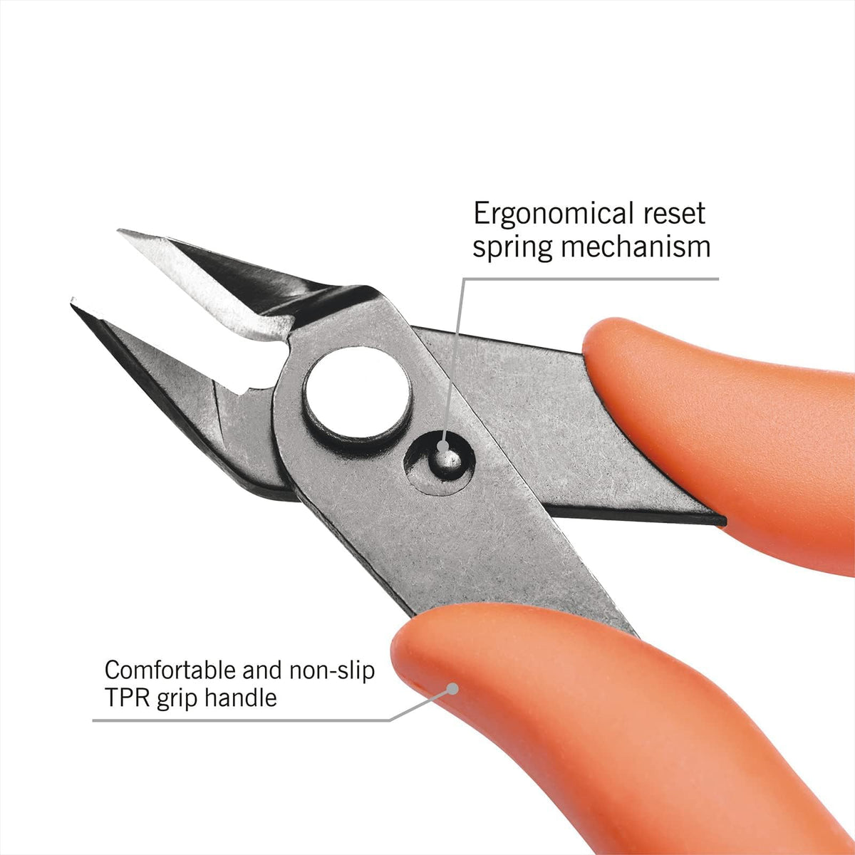 KATA cutters feature a 21-degree angled jaw for clean side cuts.