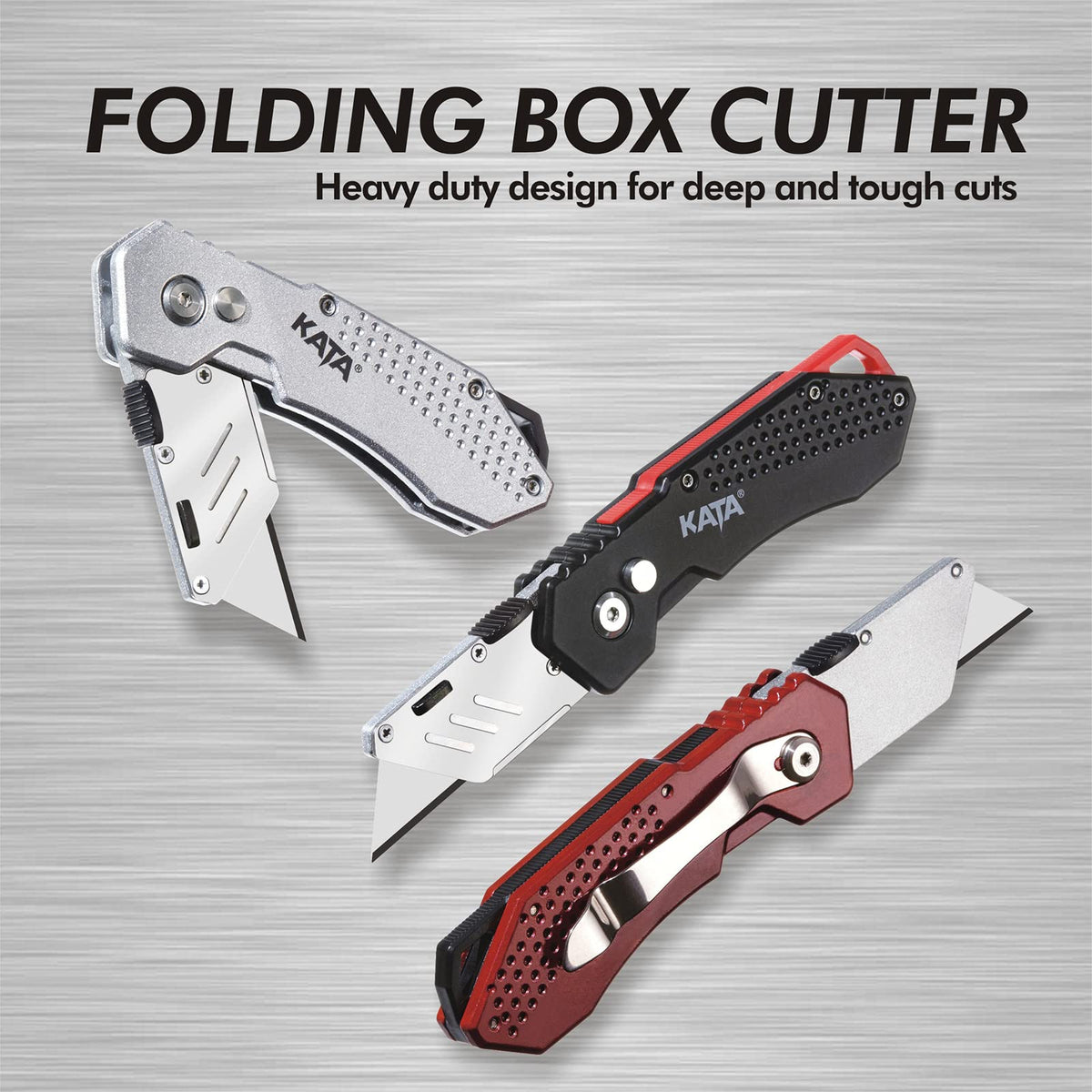 KATA 3-Pack box cutter with blade exposed for smooth, precise carton cutting.