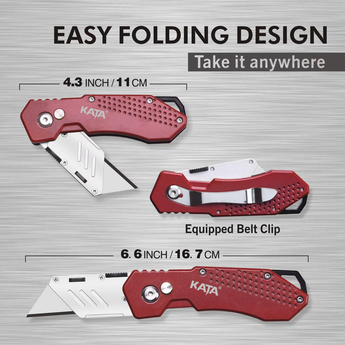 KATA quick-change mechanism enables fast blade swaps with safety cover.