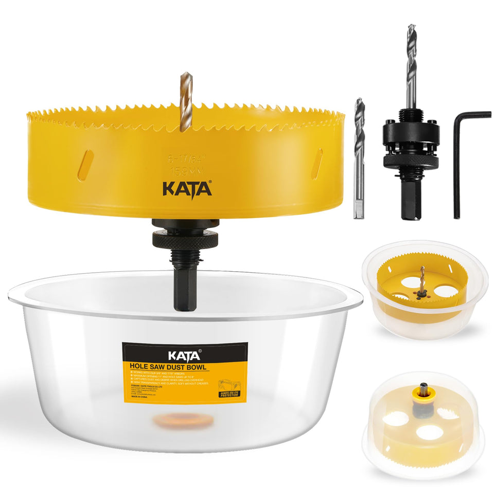 KATA 6-1/4 inch hole saw with dust bowl for clean drywall cuts.