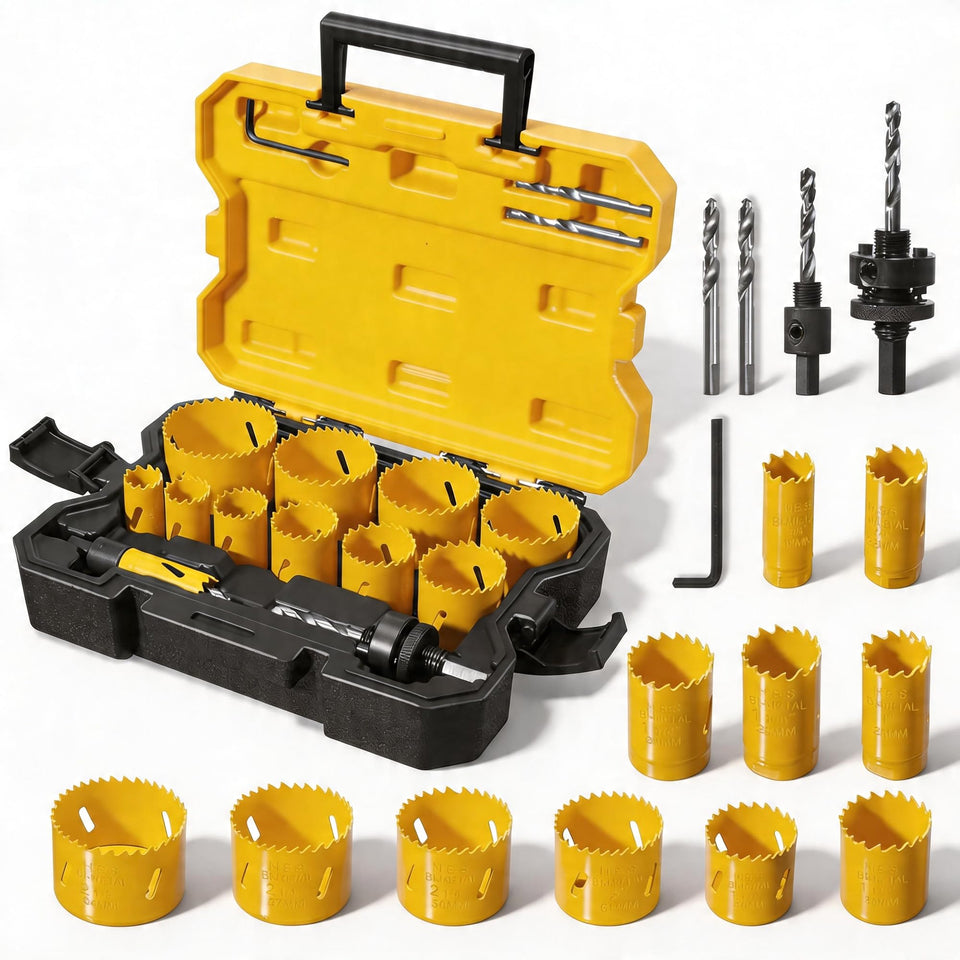 KATA Bi-Metal Hole Saw Kit case close-up showing organized storage for portability