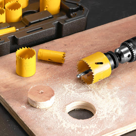 KATA hole saw kit in use drilling metal with a clean edge