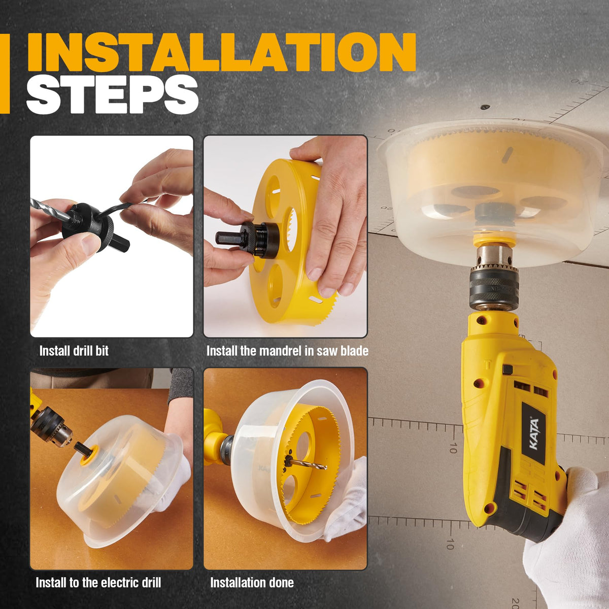 KATA hole saw arbor secures a stable connection for precise holes.