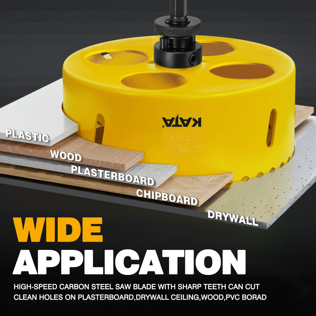 KATA replacement drill bit included for edge-to-edge cutting.