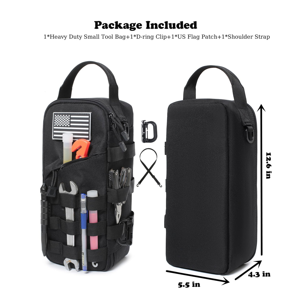 Katadem 12inch tool bag with dual zippers for fast, quiet access