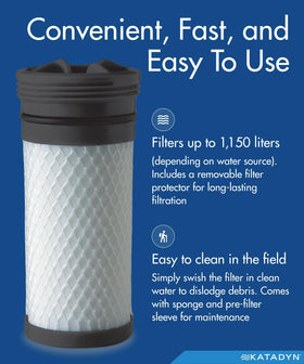 Katadyn Hiker Pro activated carbon core improves taste of filtered water.