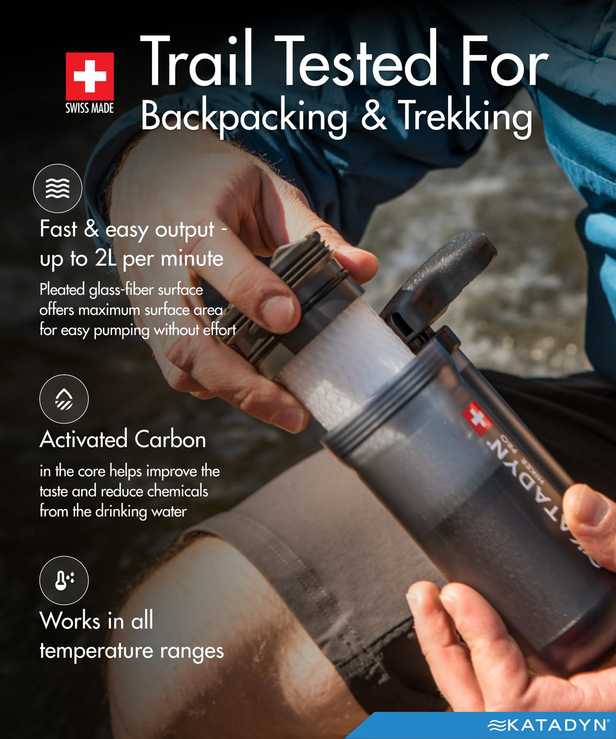 Katadyn Hiker Pro test image shows clear water after filtration.