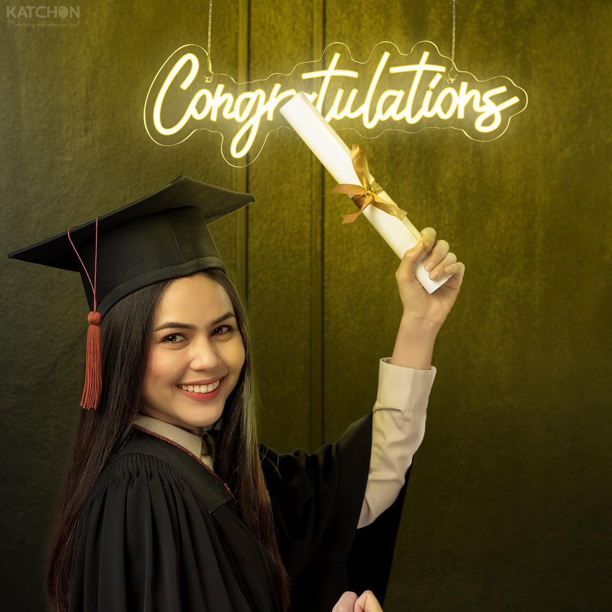 KatchOn warm golden glow enhances photo moments and party ambience.