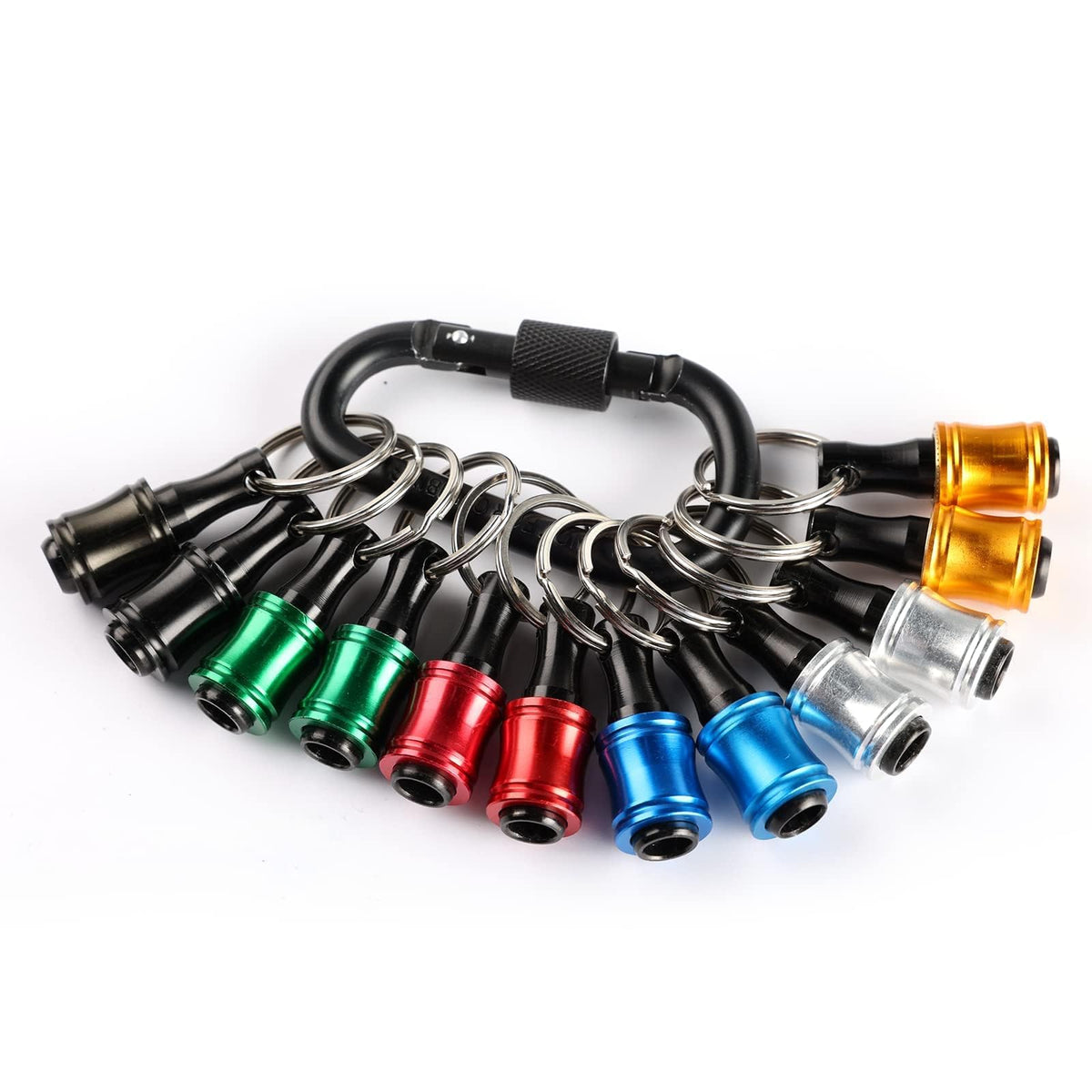 Katerk 12pc portable bit holder keychain secured on a carabiner for quick access