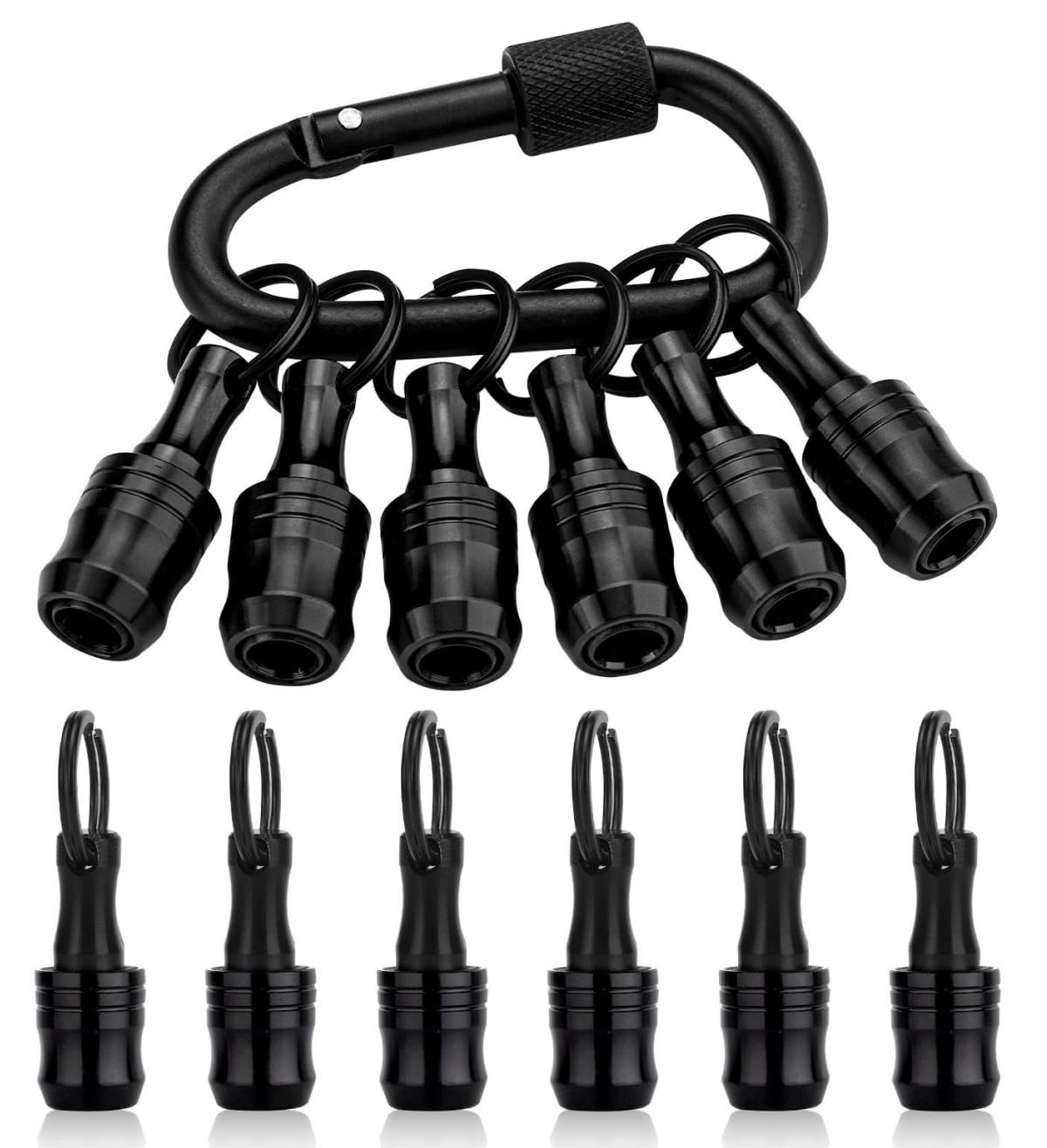 Katerk 6pcs bit holder with carabiner socket enables quick, on the go bit changes.