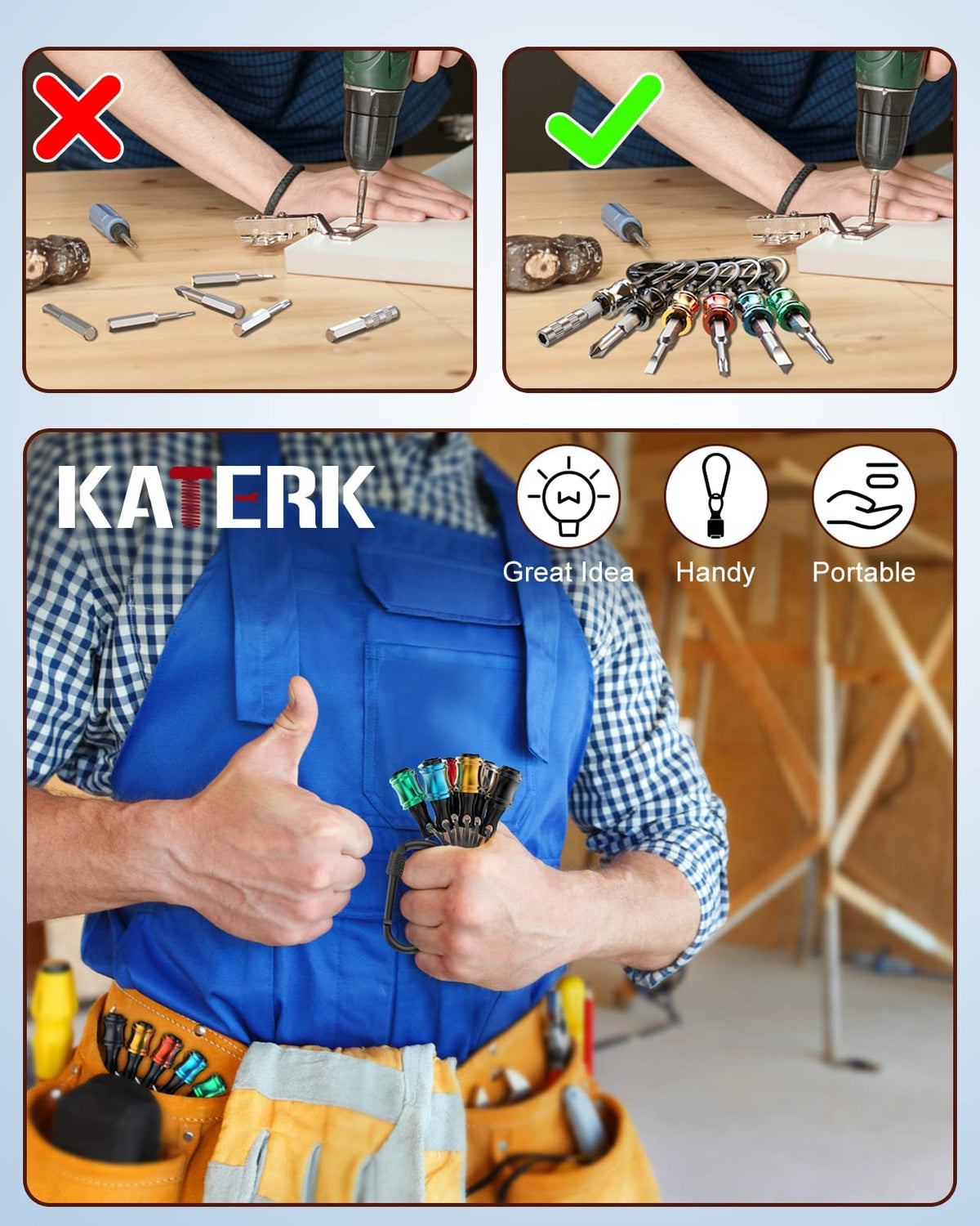 Katerk ball-bearing push chuck bit holder demonstrates secure retention