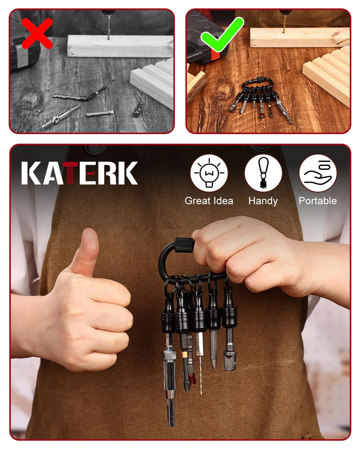 Katerk multi color coding helps identify bits quickly.