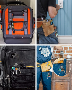 Katerk carabiner bit holder attached to outdoor gear for easy reach