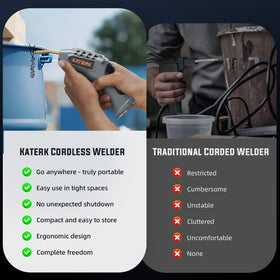 Katerk plastic welder with LED lighting aids precise work in dim spaces.