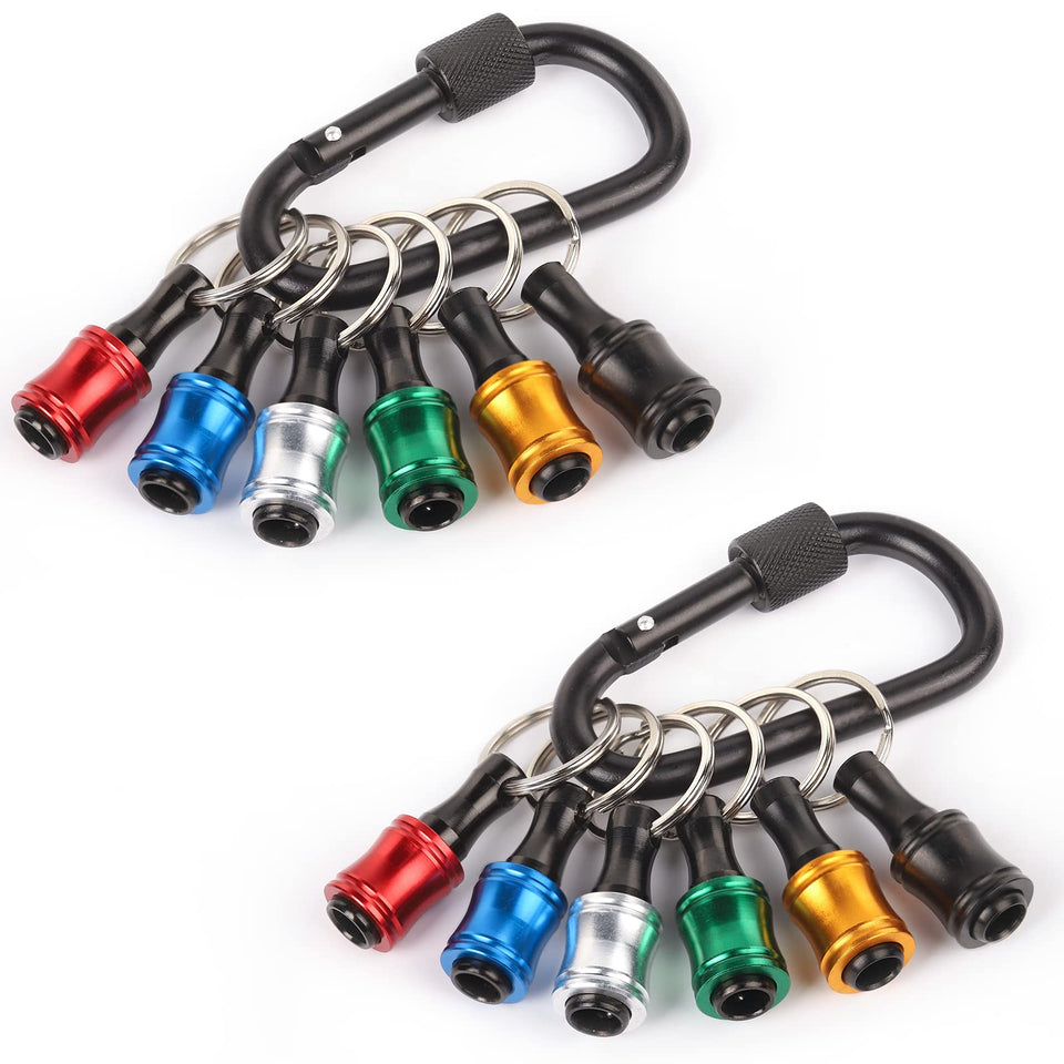 Katerk quarter-inch hex bit holder in aluminum keeps bits secure.