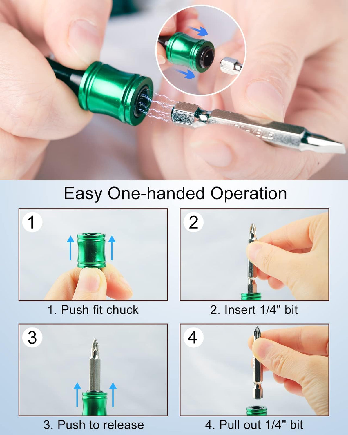 Katerk quick-release bit clip for drills enables fast bit changes