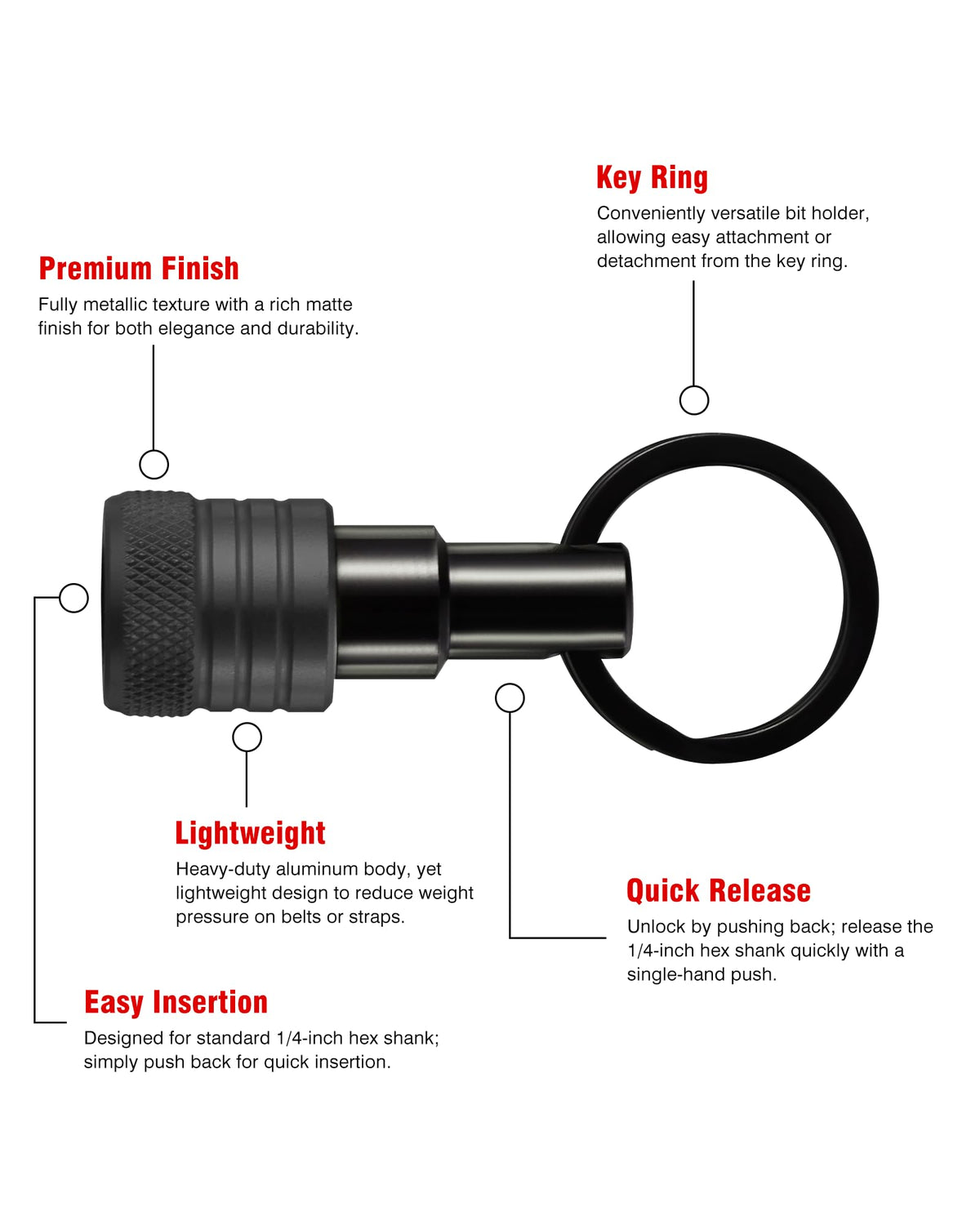 Katerk quick-release bit holder enables one-handed loading for faster setup.
