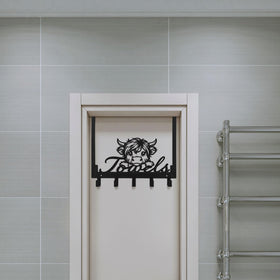Packaging of Kathfly Highland Cow Over the Door Hooks with included item.