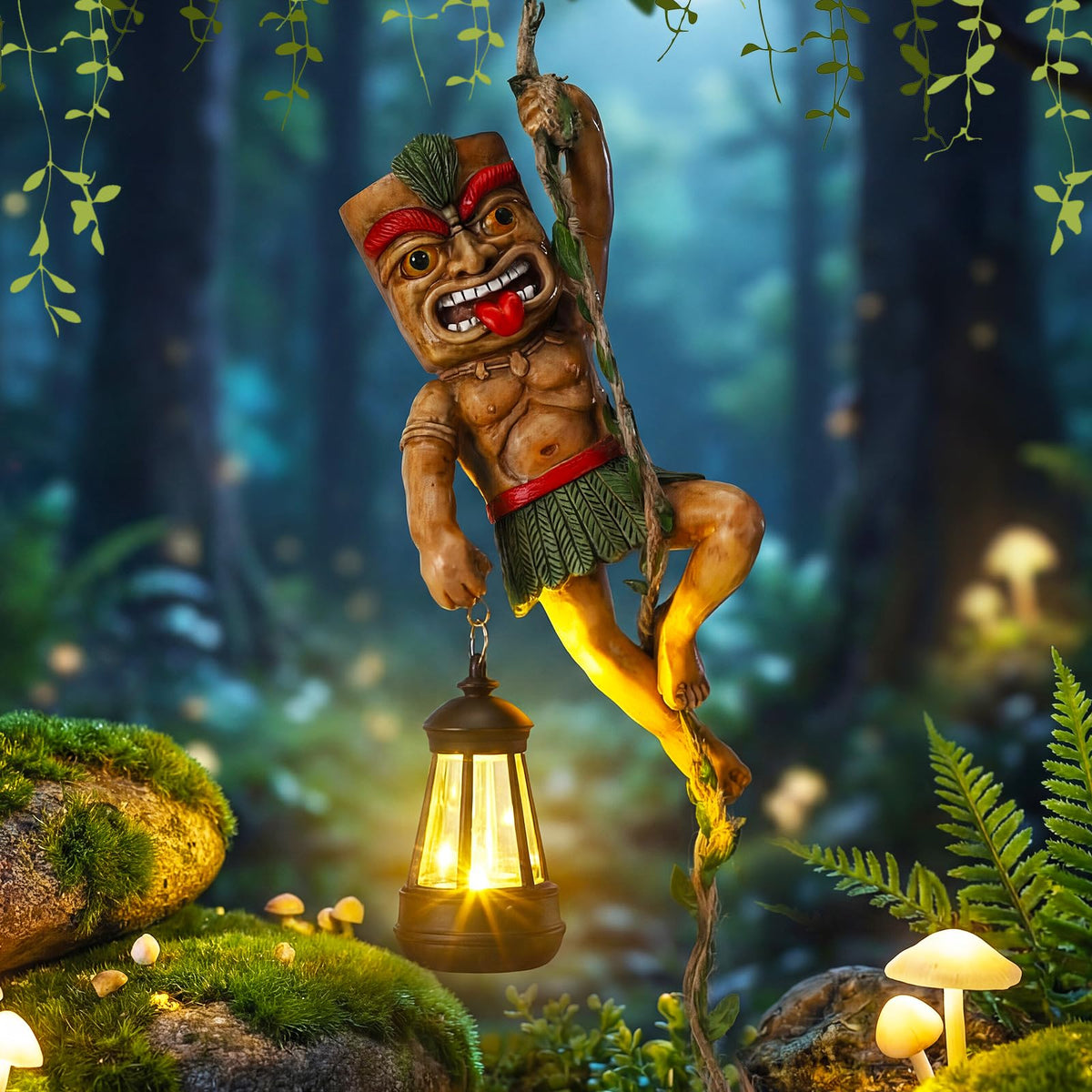 Kathfly LED lantern tiki figurine emits warm, inviting light for paths