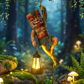 Kathfly LED lantern tiki figurine emits warm, inviting light for paths