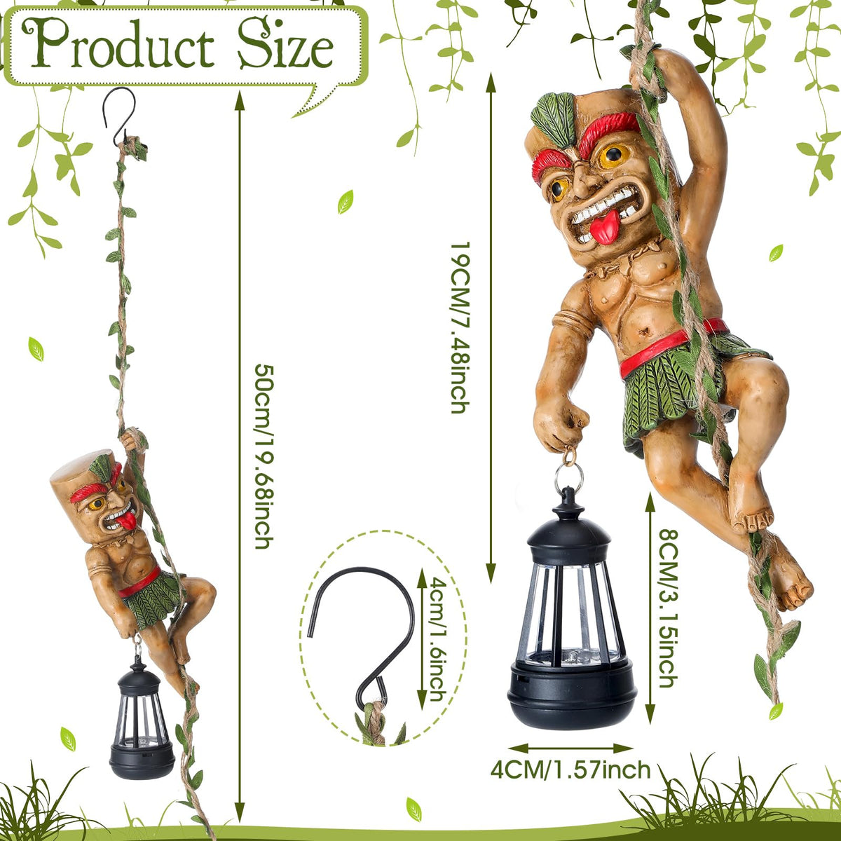 Kathfly tiki climbing on vine lantern adds playful charm to porch