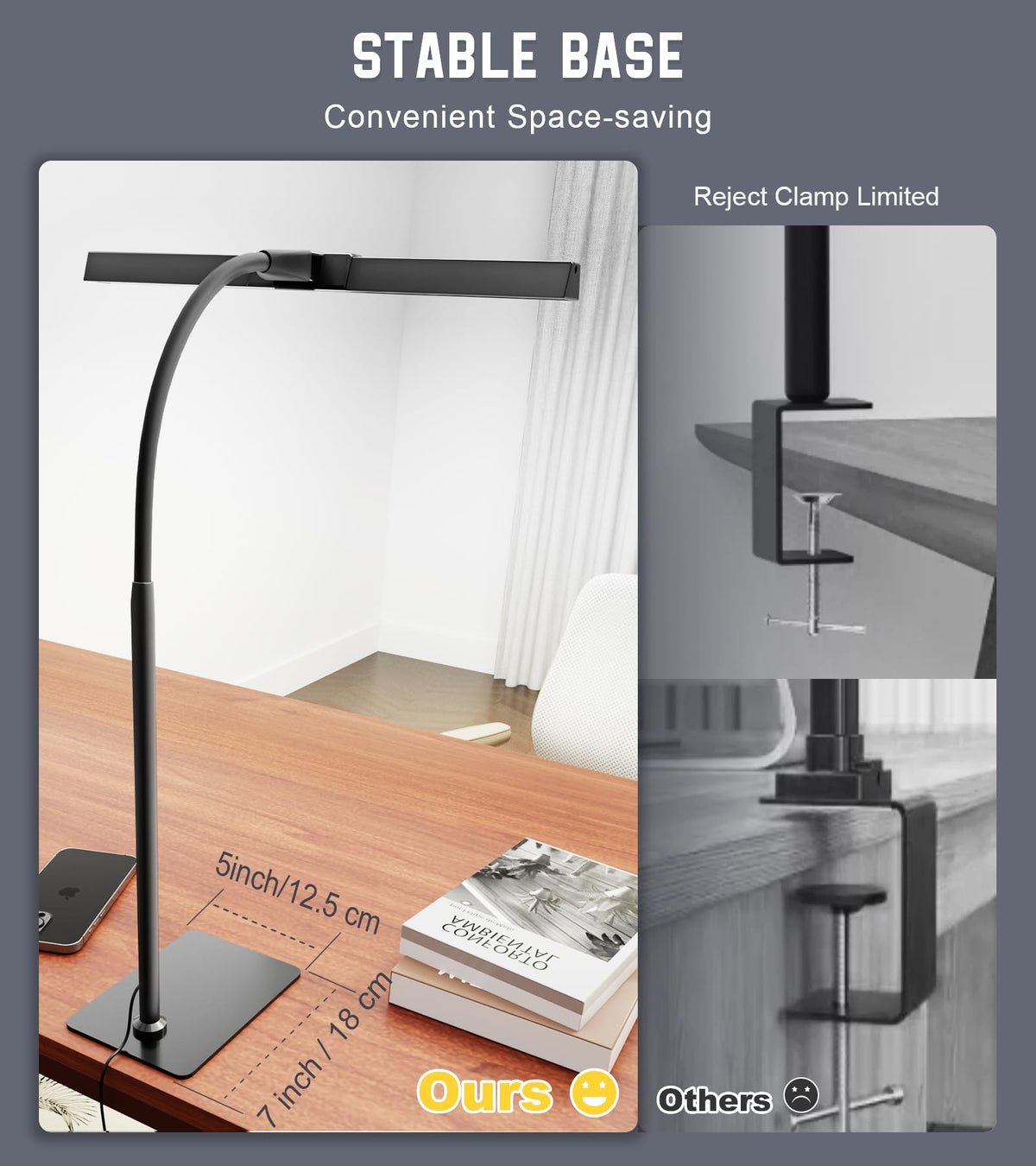 Kaulsoue desk lamp 360° neck for monitor setups and varied working heights.